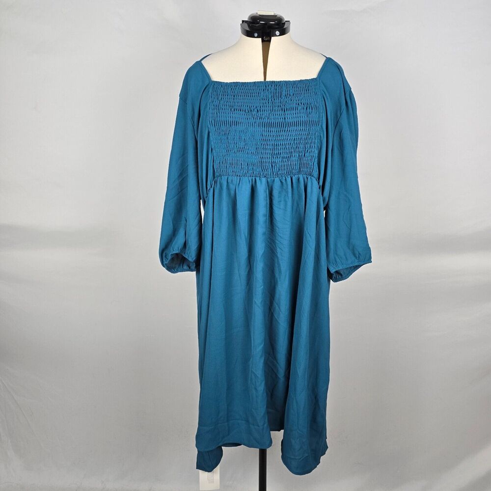 Bloomchic Dress Women's 2X Blue Off - On Shoulder Fit & Flare Midi Shirred NWT